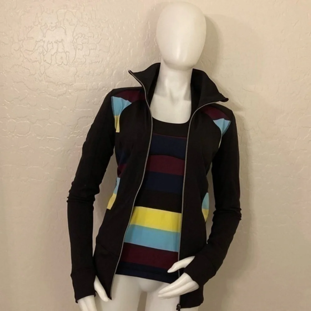 Lululemon Stride Jacket Pow Stripe Split Pea Plum Inkwell/Racerback Tank Set 4